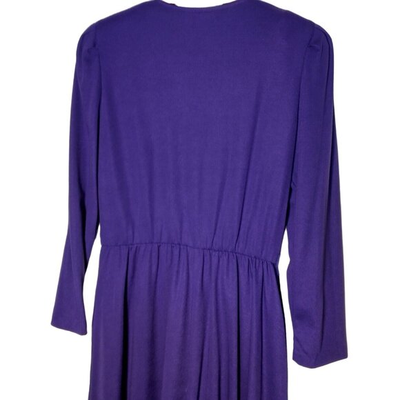 Vintage 80s Purple Dress Size 10 Button Scalloped V Neck Long Sleeve Modest READ - Picture 9 of 16